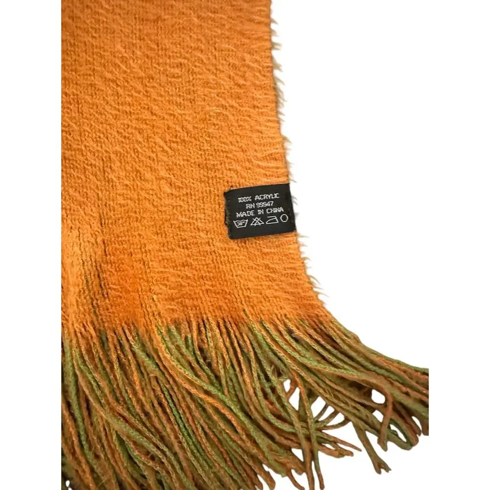Vibrant Orange & Green Oversized Reversible Faux Mohair Scarf